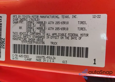 2023 Toyota Tundra Hybrid Trd Pro из США, поврежденный, VIN 5TFPC5DB7PX018706